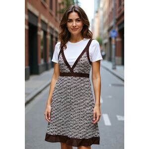 Apt 9 Women’s Sleeveless Shoulder Strap Dress Size Medium Brown & White Mod